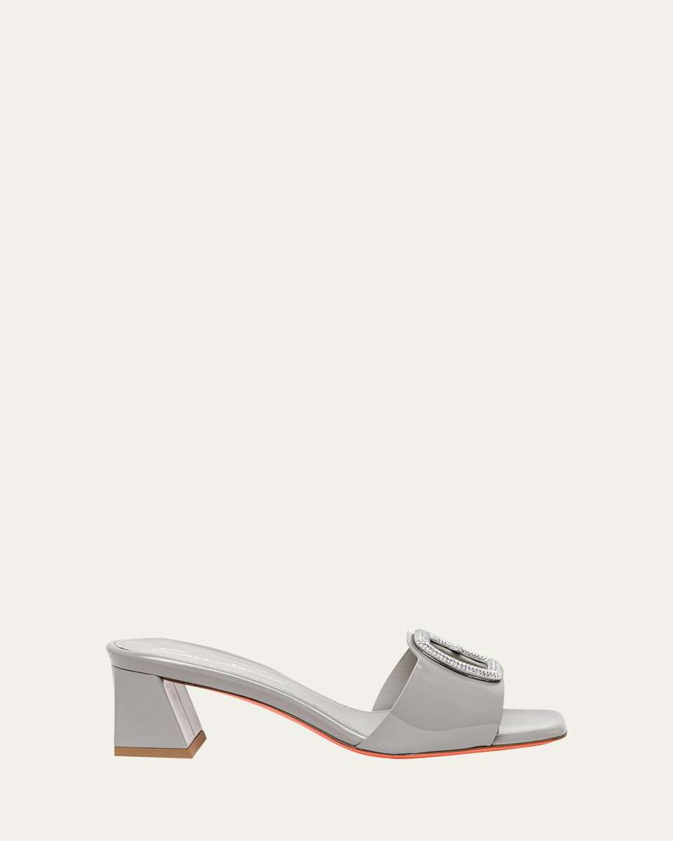 Marta Patent Crystal-Buckle Mule Sandals
